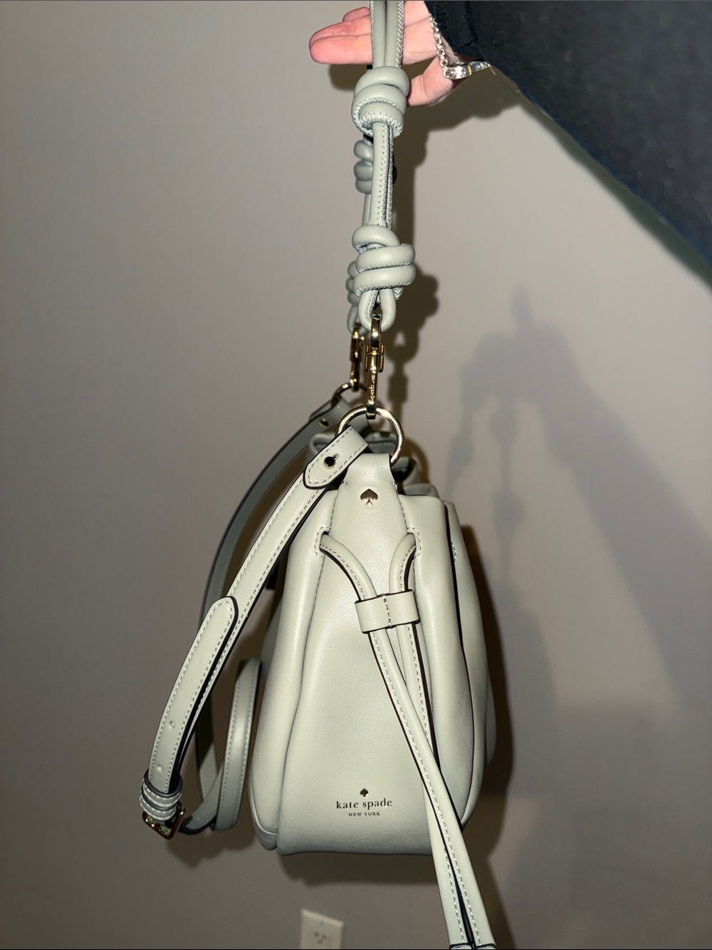 kate spade Sage Green Leather Knot-Detail Shoulder Bag
